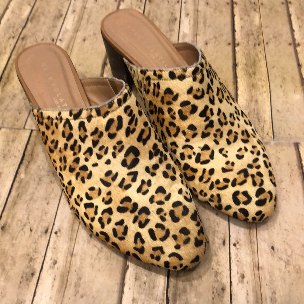 Leopard heeled mules